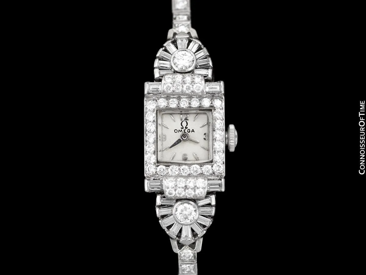 1950's Vintage Ladies Watch with Omega Movement - Platinum over 3.5 Carats of Diamonds
