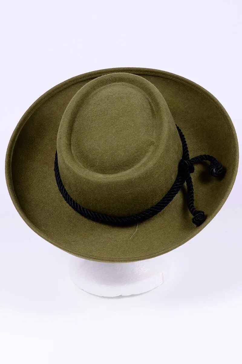 1990's Olive Green Felt Wool Structured Boater Gambler Hat