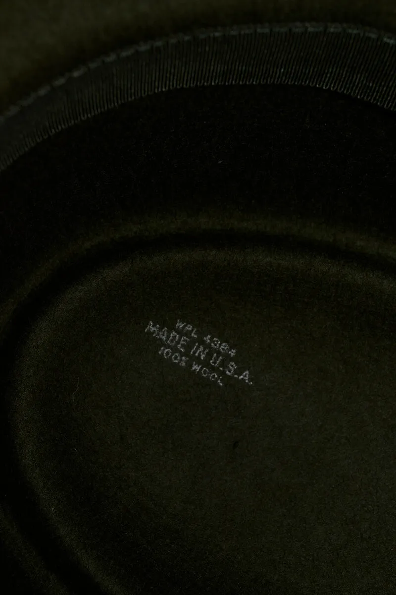 1990's Olive Green Felt Wool Structured Boater Gambler Hat