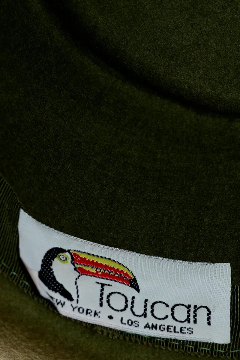 1990's Olive Green Felt Wool Structured Boater Gambler Hat
