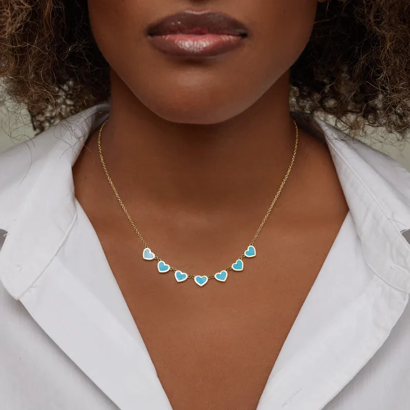 7 Extra Small Turquoise Heart Necklace
