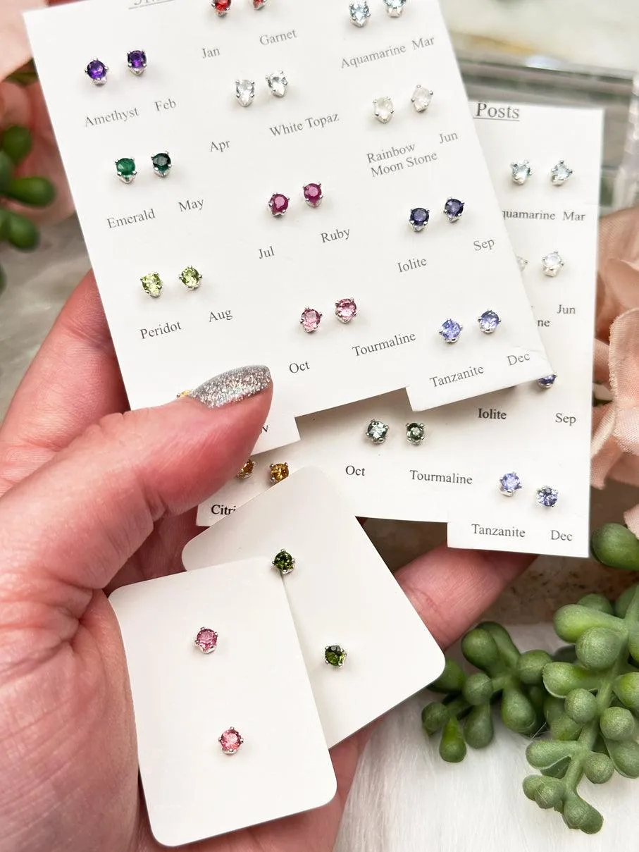 925 Silver Crystal Birthstone Earrings