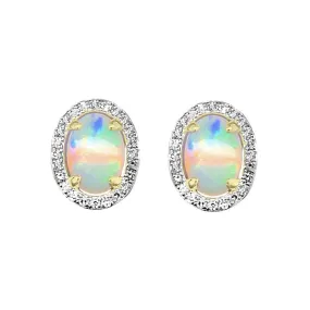 9K Yellow Gold Opal & Diamond Stud Earrings