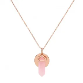 Acotis Silver Necklace Rose Gold Plated & Pink Quartz G3383R