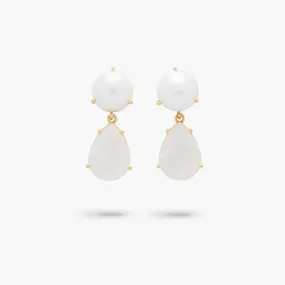Amare Wear Freshwater Pearl and Teardrop Moonstone Statement Earring
