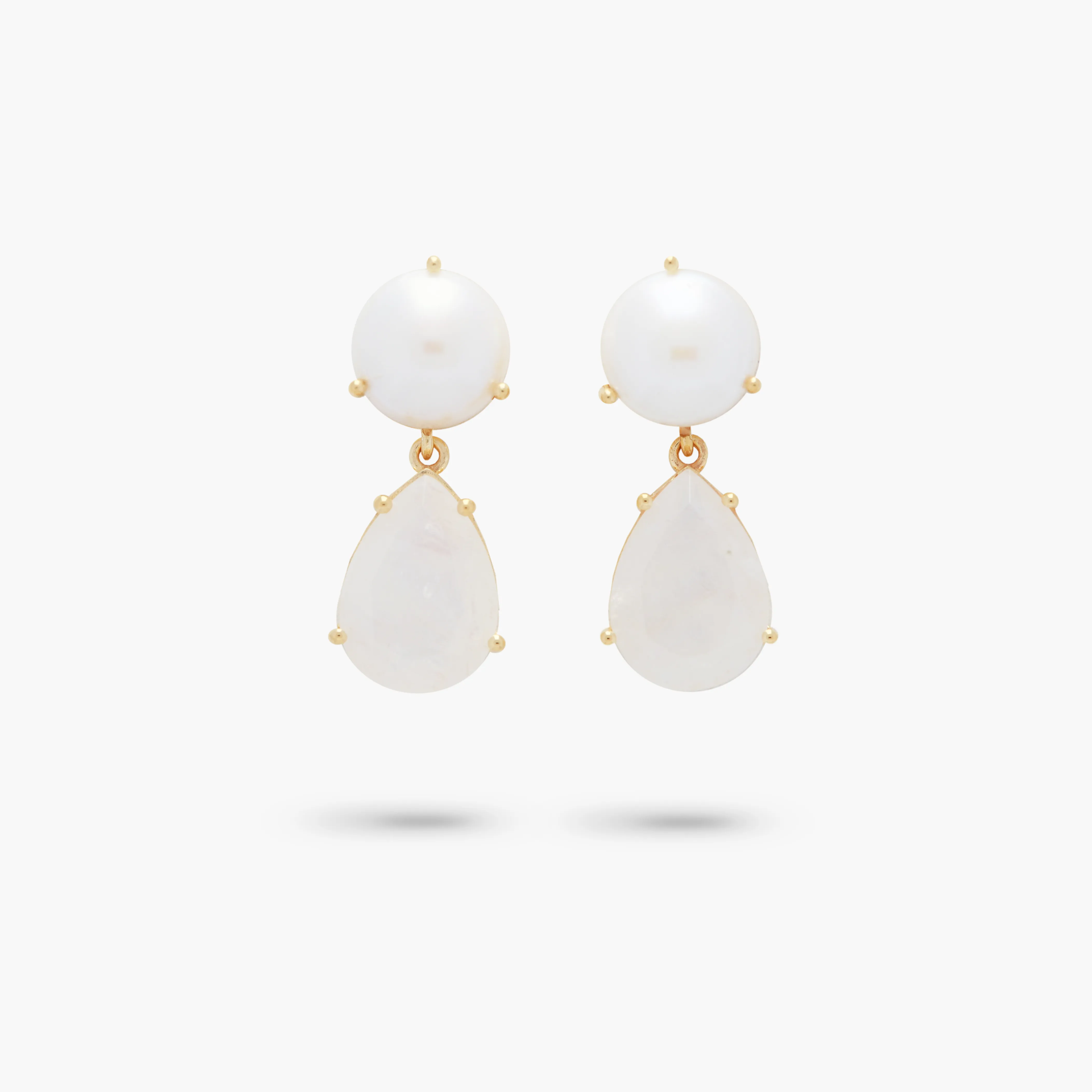 Amare Wear Freshwater Pearl and Teardrop Moonstone Statement Earring