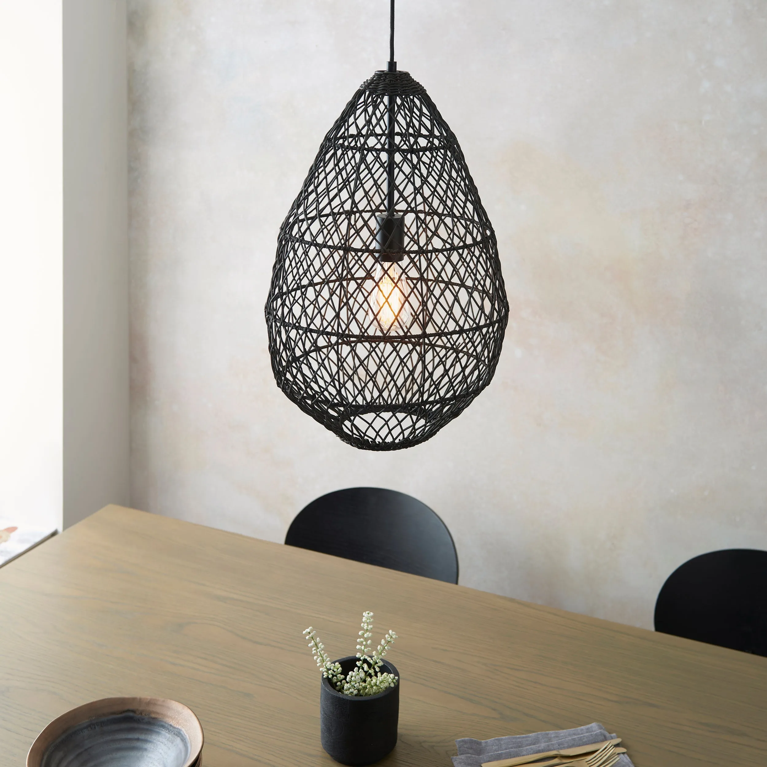 Amos Aviary Droplet Pendant Black Rattan