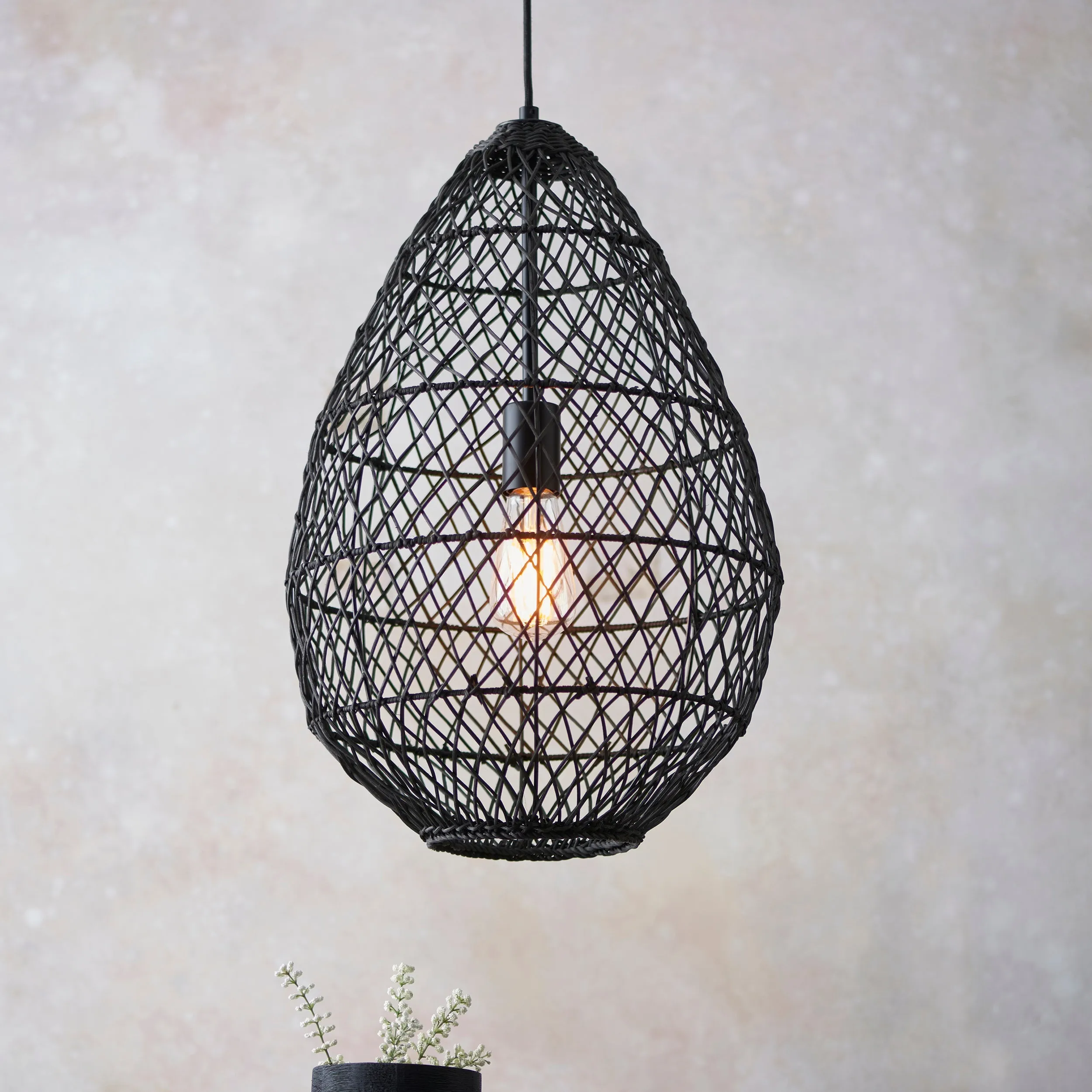 Amos Aviary Droplet Pendant Black Rattan