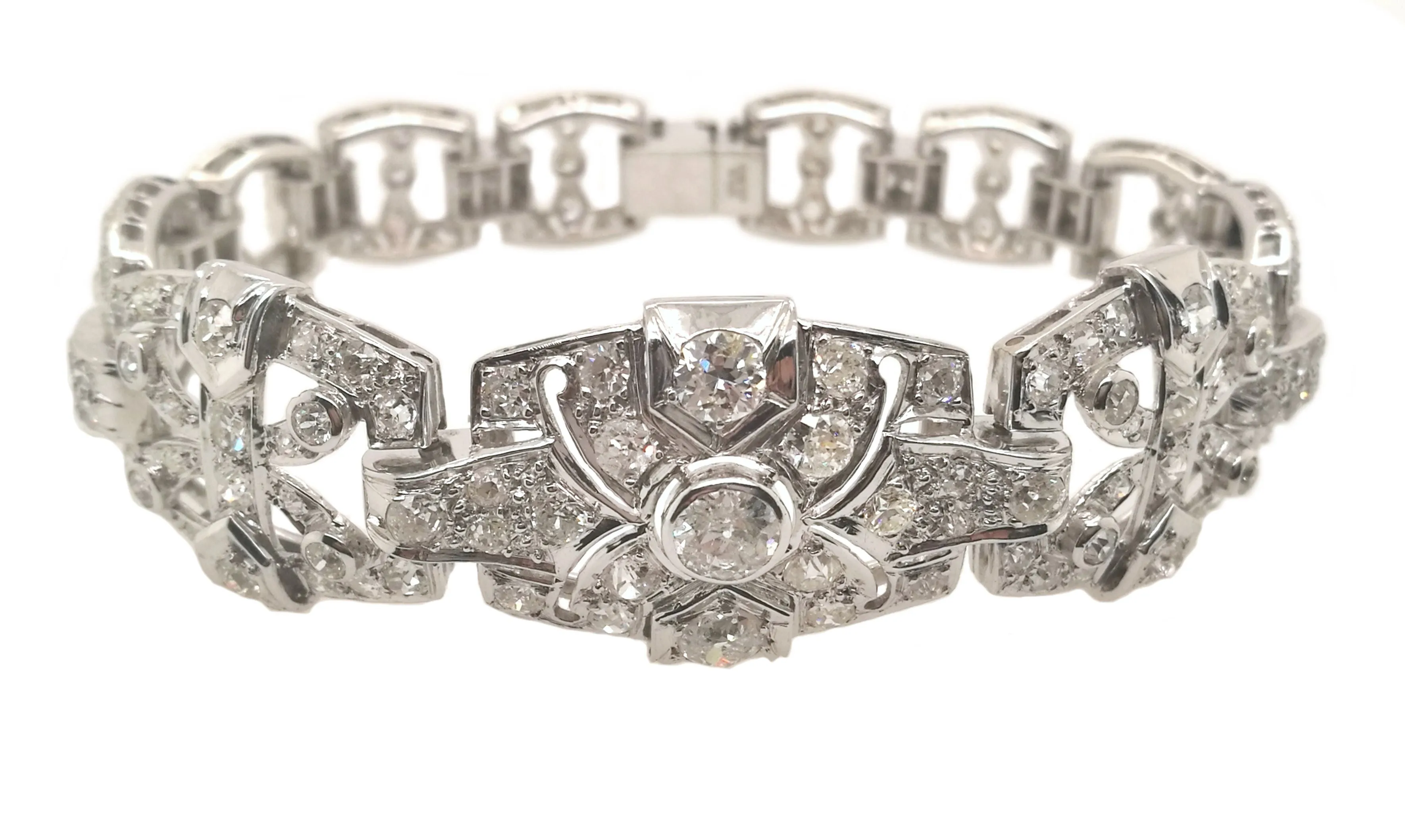 Antique 1930s Art Deco 6.0ct Old Cut Diamond & Platinum Bracelet