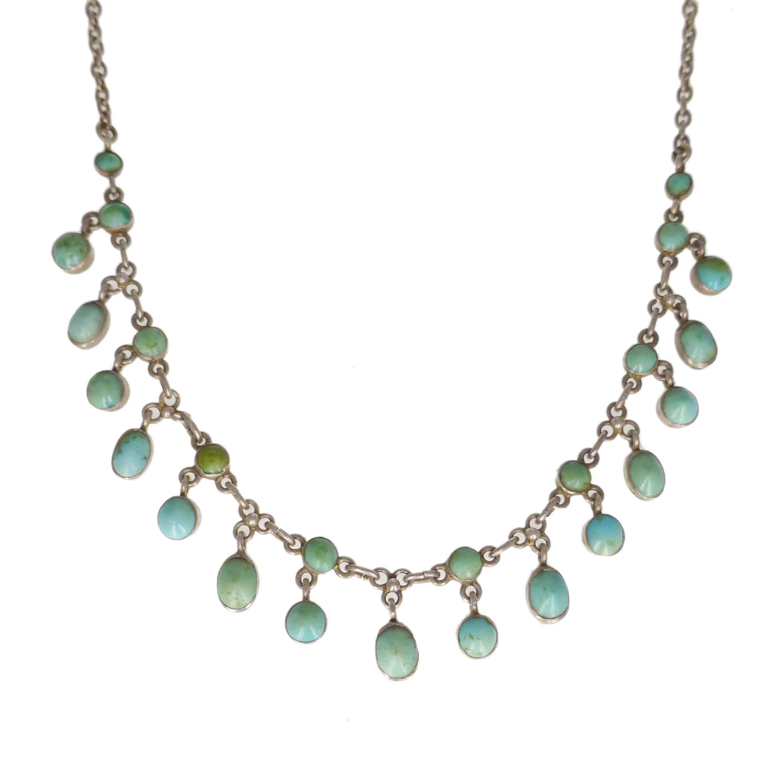 Antique Silver Bezel Set Turquoise Festoon Necklace