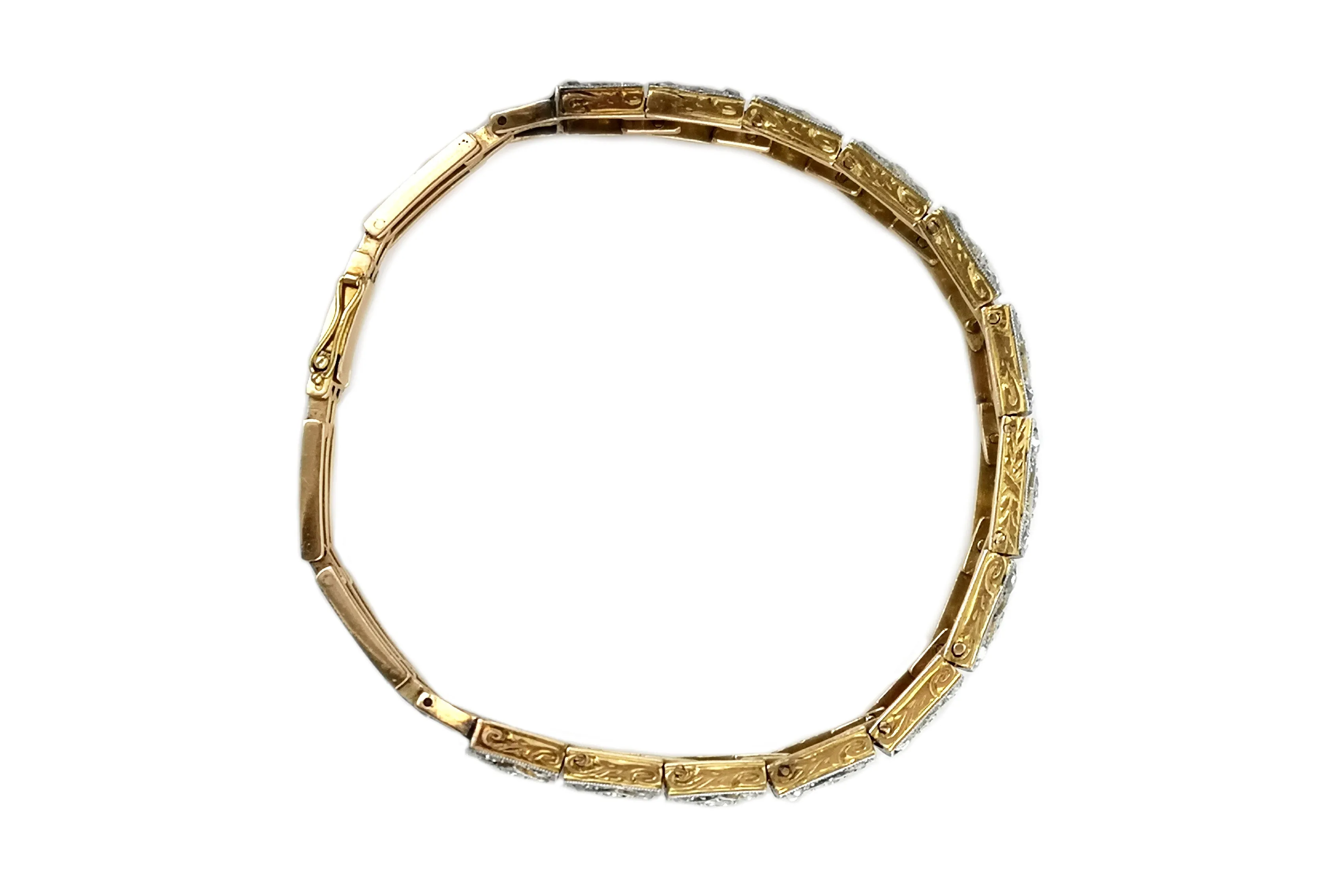 Art Deco Old Cut & Brilliant Diamond 14k Gold Platinum Bracelet