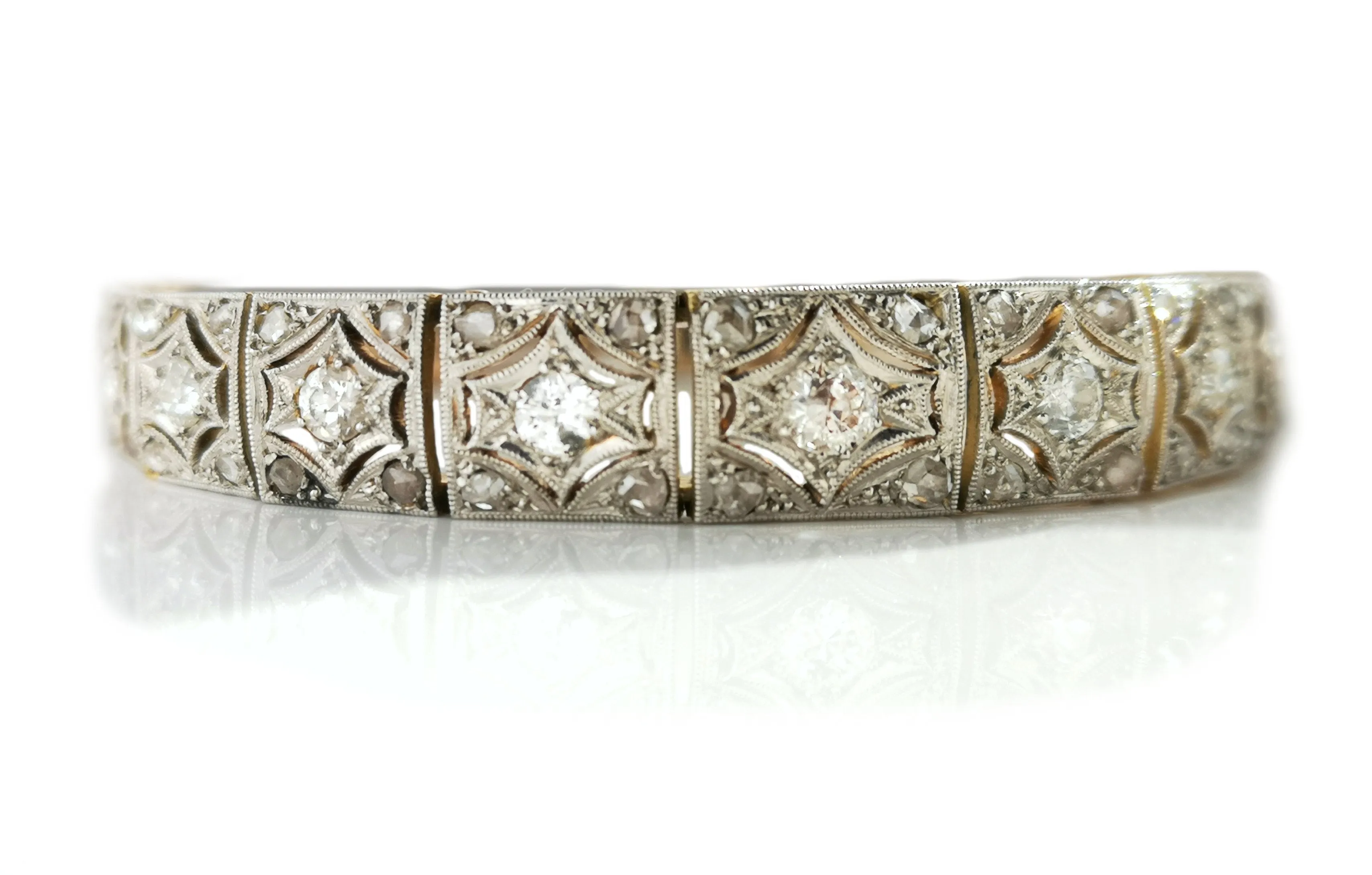Art Deco Old Cut & Brilliant Diamond 14k Gold Platinum Bracelet