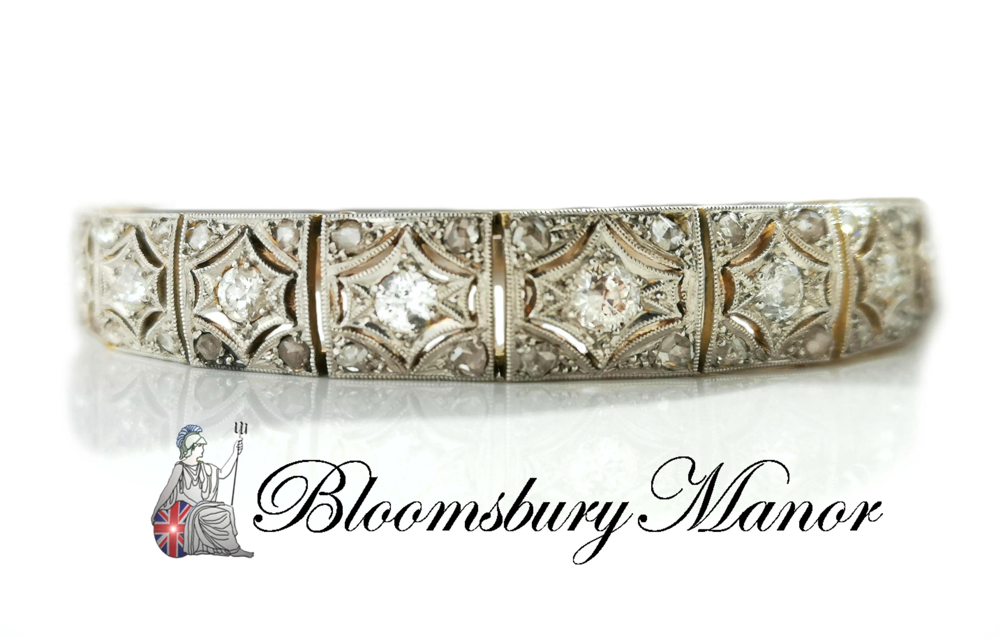 Art Deco Old Cut & Brilliant Diamond 14k Gold Platinum Bracelet