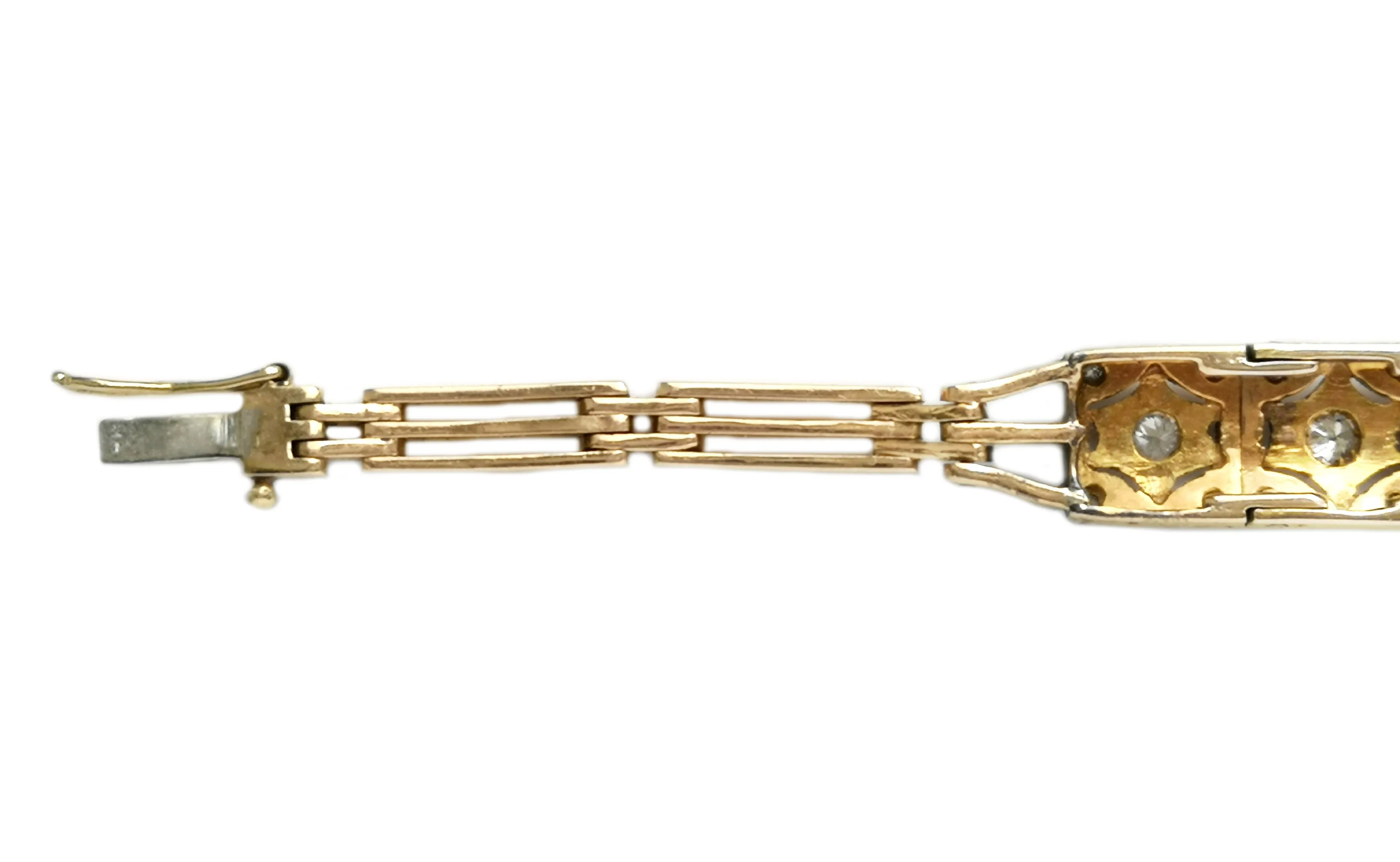 Art Deco Old Cut & Brilliant Diamond 14k Gold Platinum Bracelet