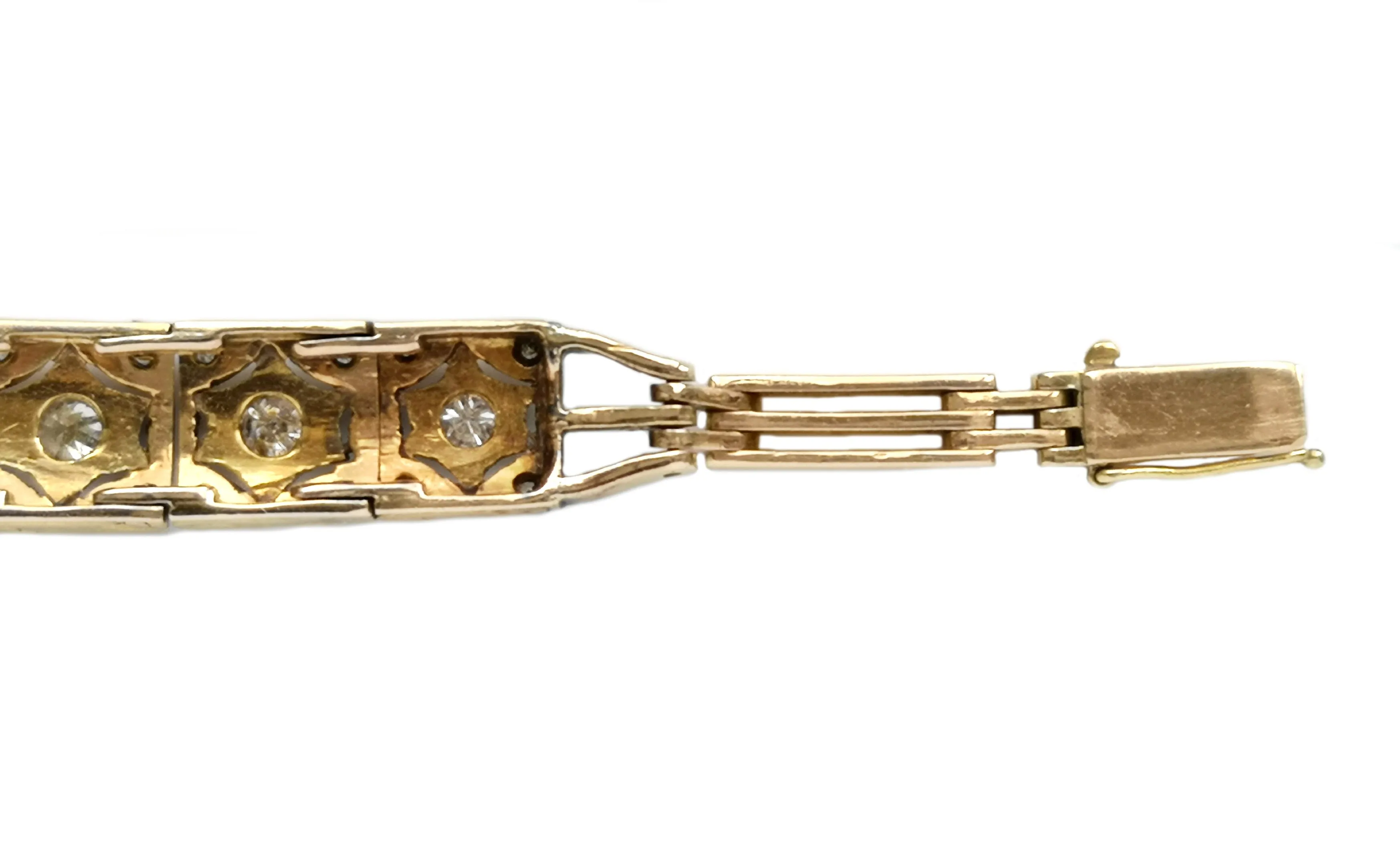 Art Deco Old Cut & Brilliant Diamond 14k Gold Platinum Bracelet