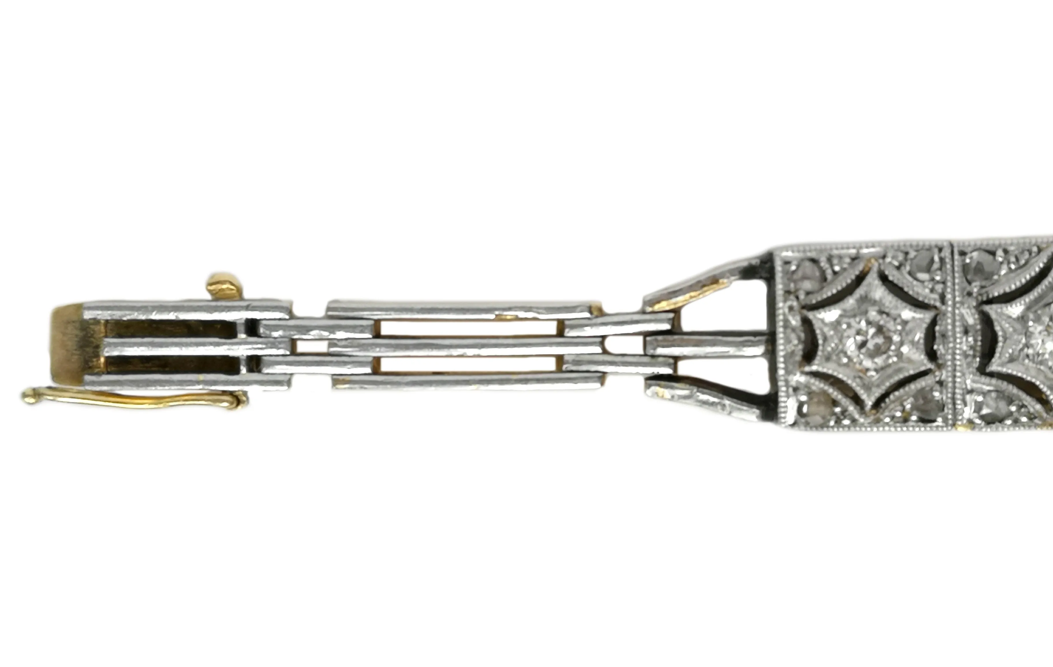 Art Deco Old Cut & Brilliant Diamond 14k Gold Platinum Bracelet