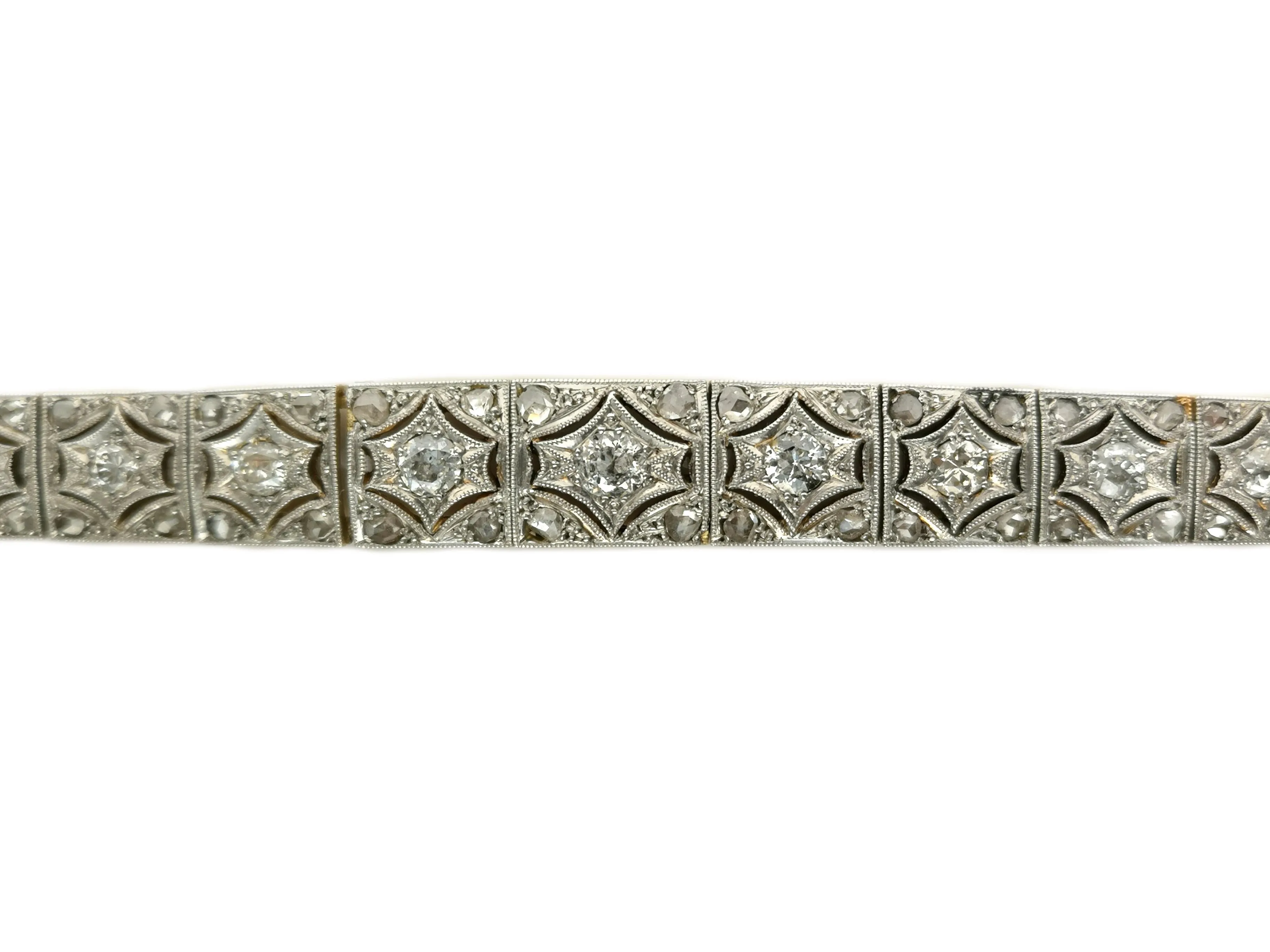 Art Deco Old Cut & Brilliant Diamond 14k Gold Platinum Bracelet