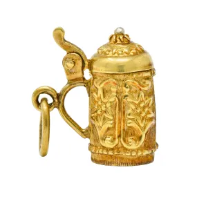 Art Nouveau Articulated 14 Karat Gold Floral German Beer Stein Charm