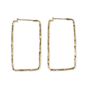 Athena Rectangle Bar Thin Hoop Earrings Brass