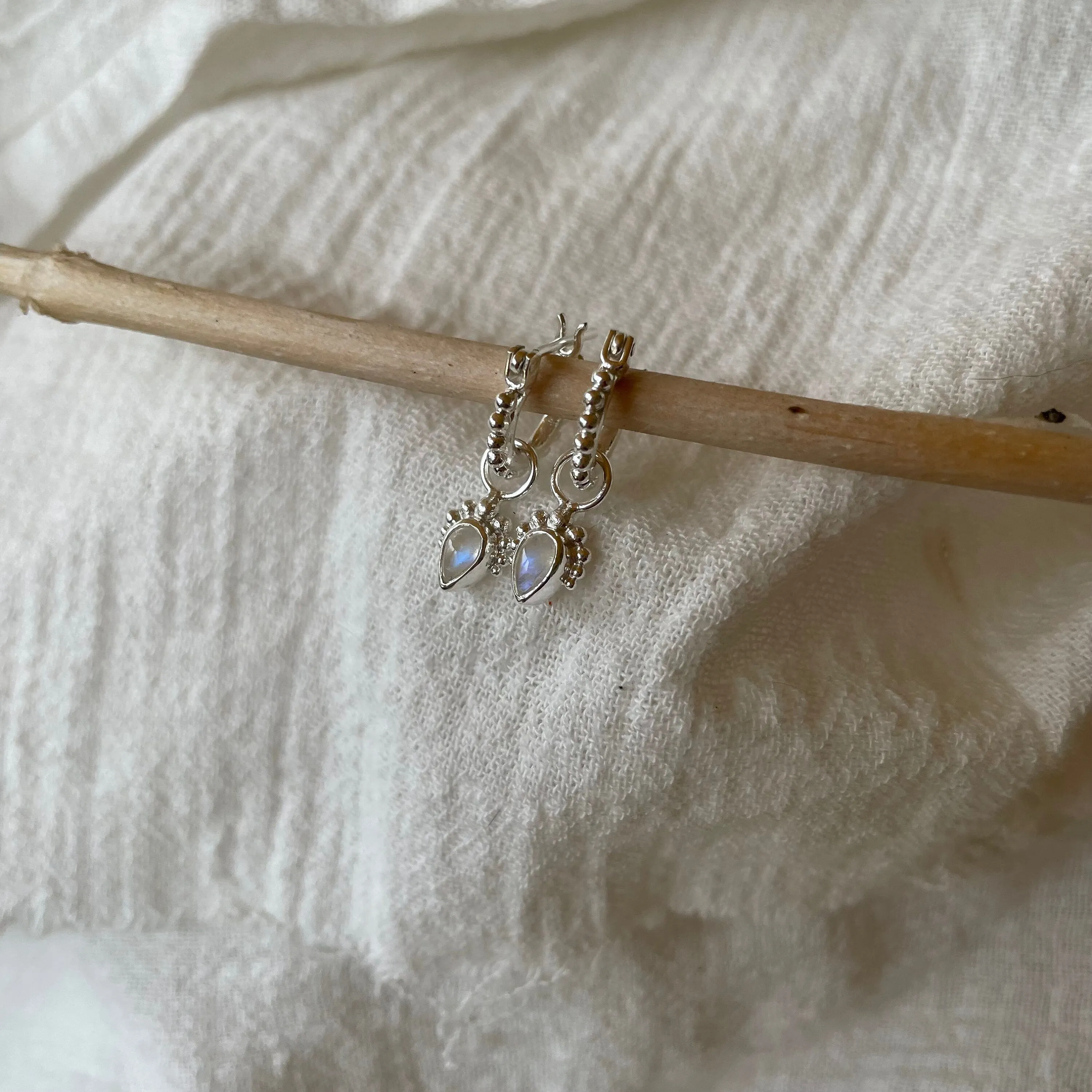 Avery Hoop Sterling Silver Rainbow Moonstone Hoops