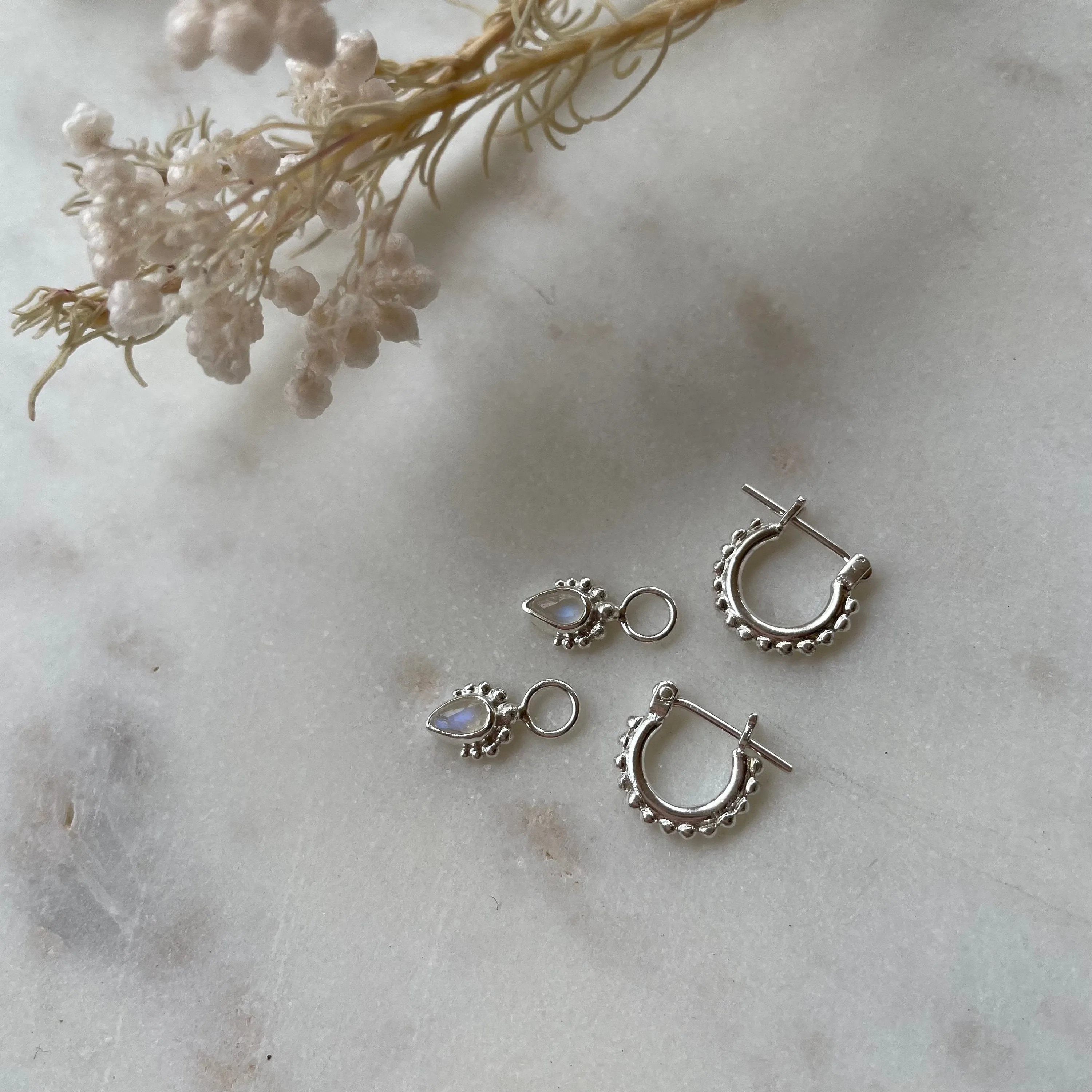 Avery Hoop Sterling Silver Rainbow Moonstone Hoops