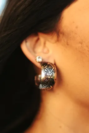 Aztec Stamped Open Hoop Earrings