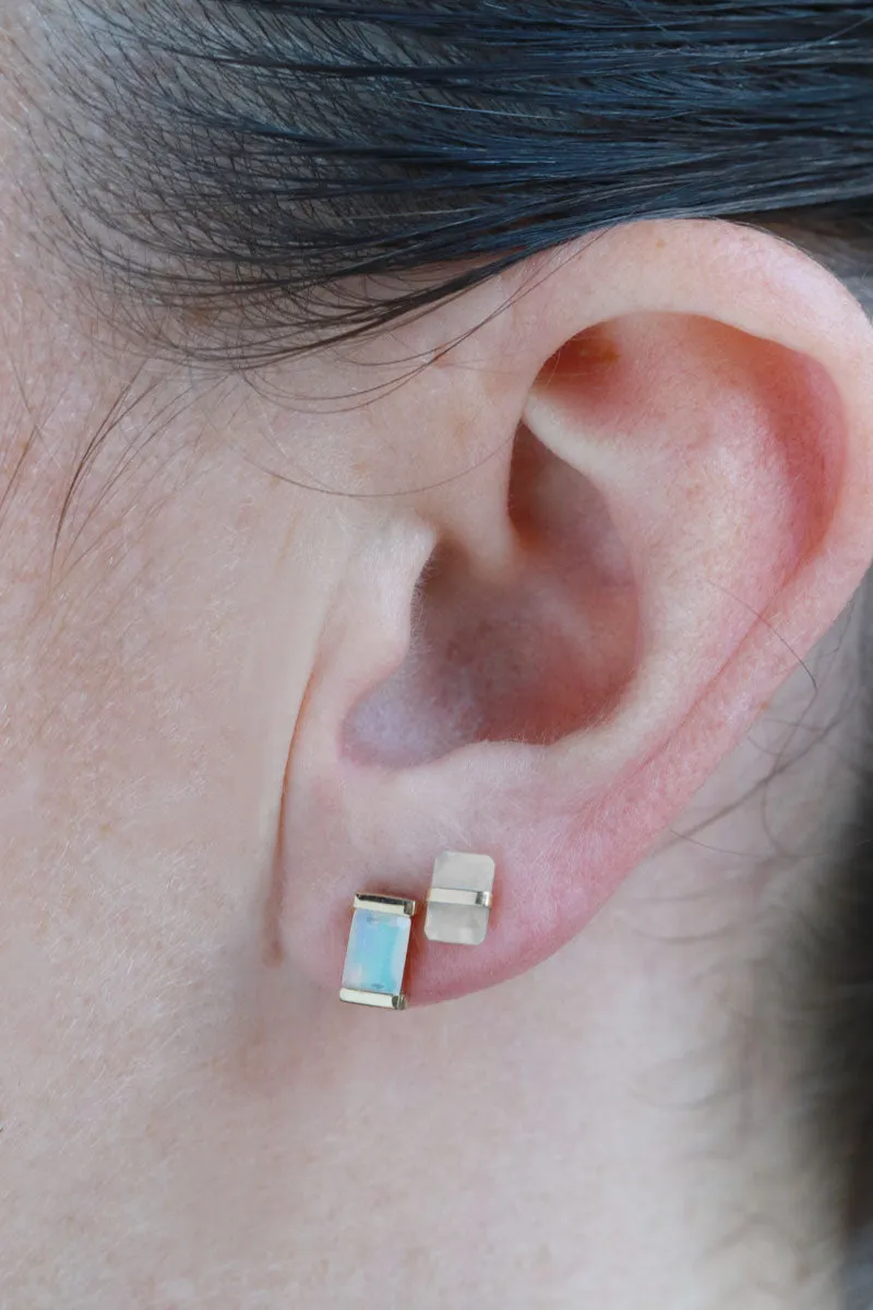 Bezel Wrapped Rainbow Moonstone Stud (half pair)