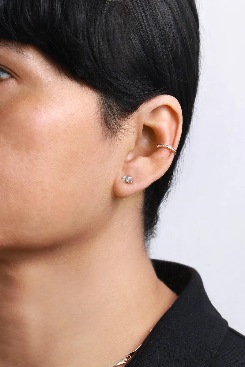 Bezel Wrapped Rainbow Moonstone Stud (half pair)