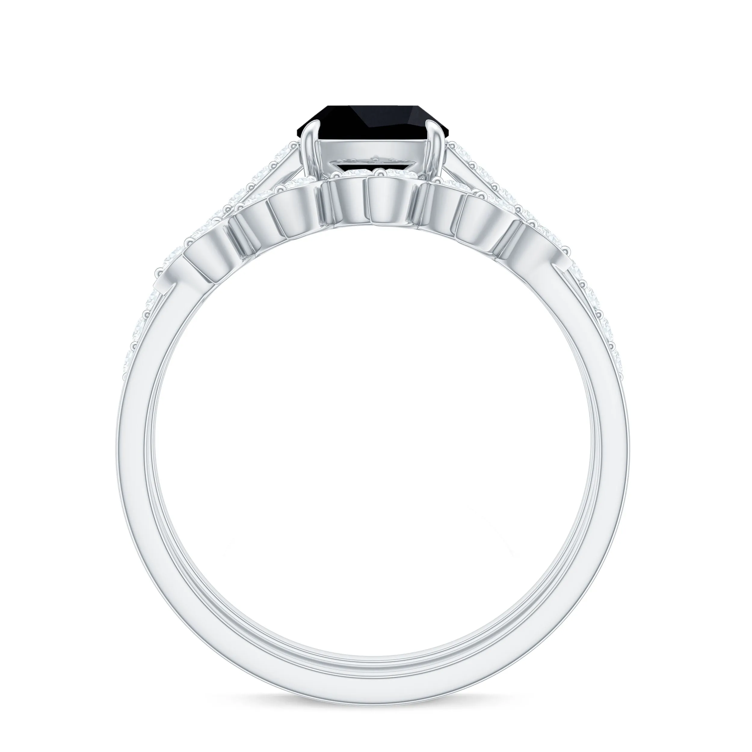 Black Spinel and Diamond Stackable Ring Set