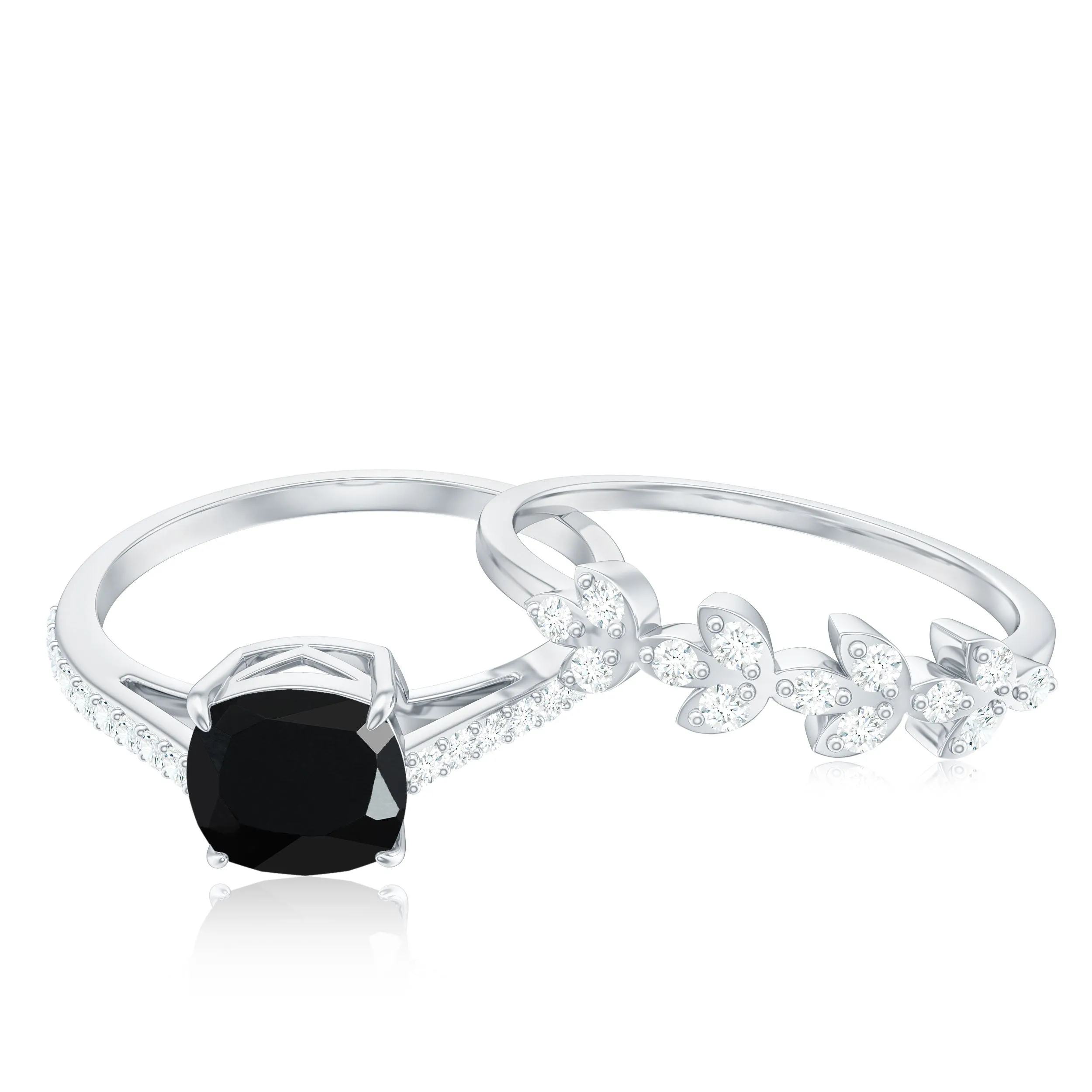 Black Spinel and Diamond Stackable Ring Set
