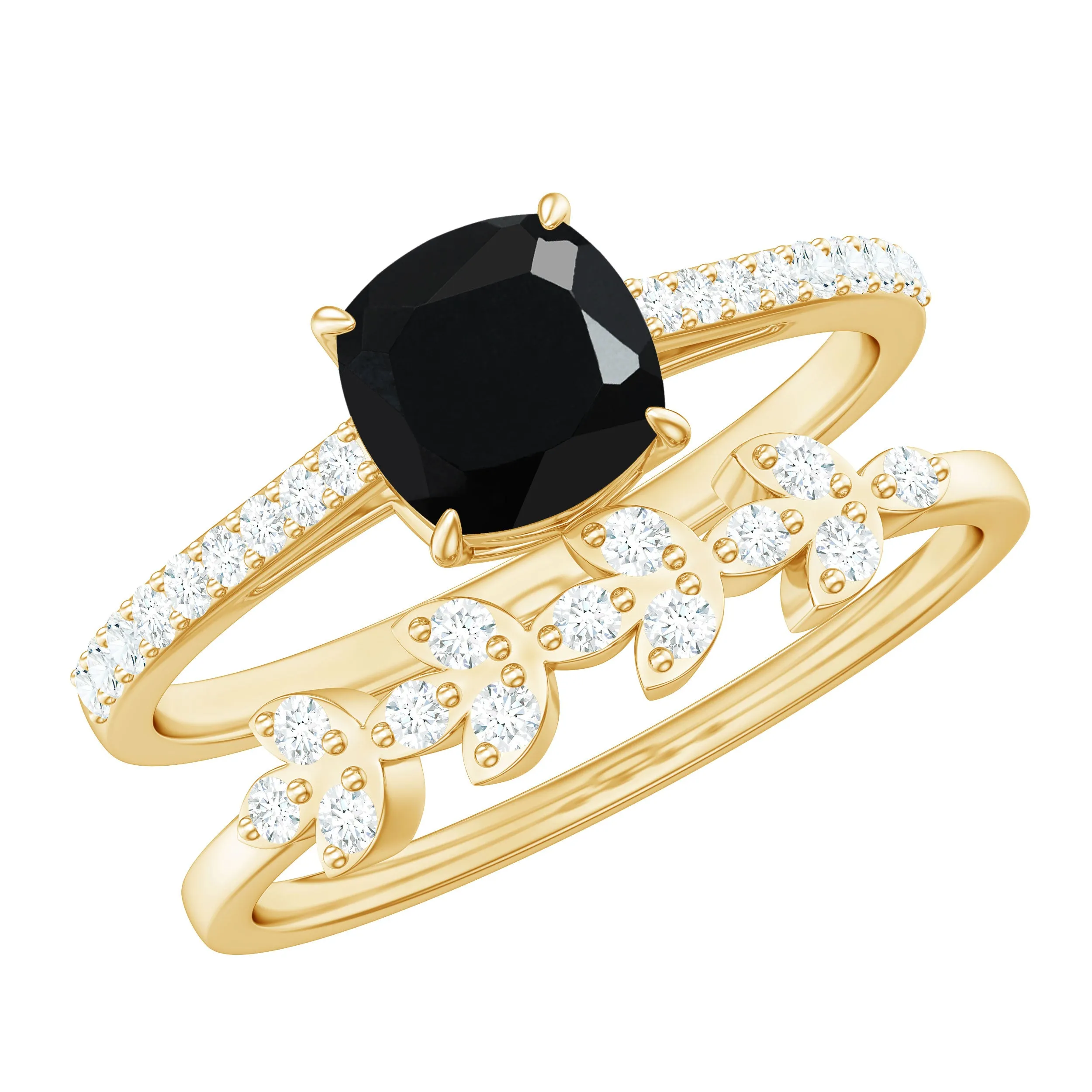 Black Spinel and Diamond Stackable Ring Set