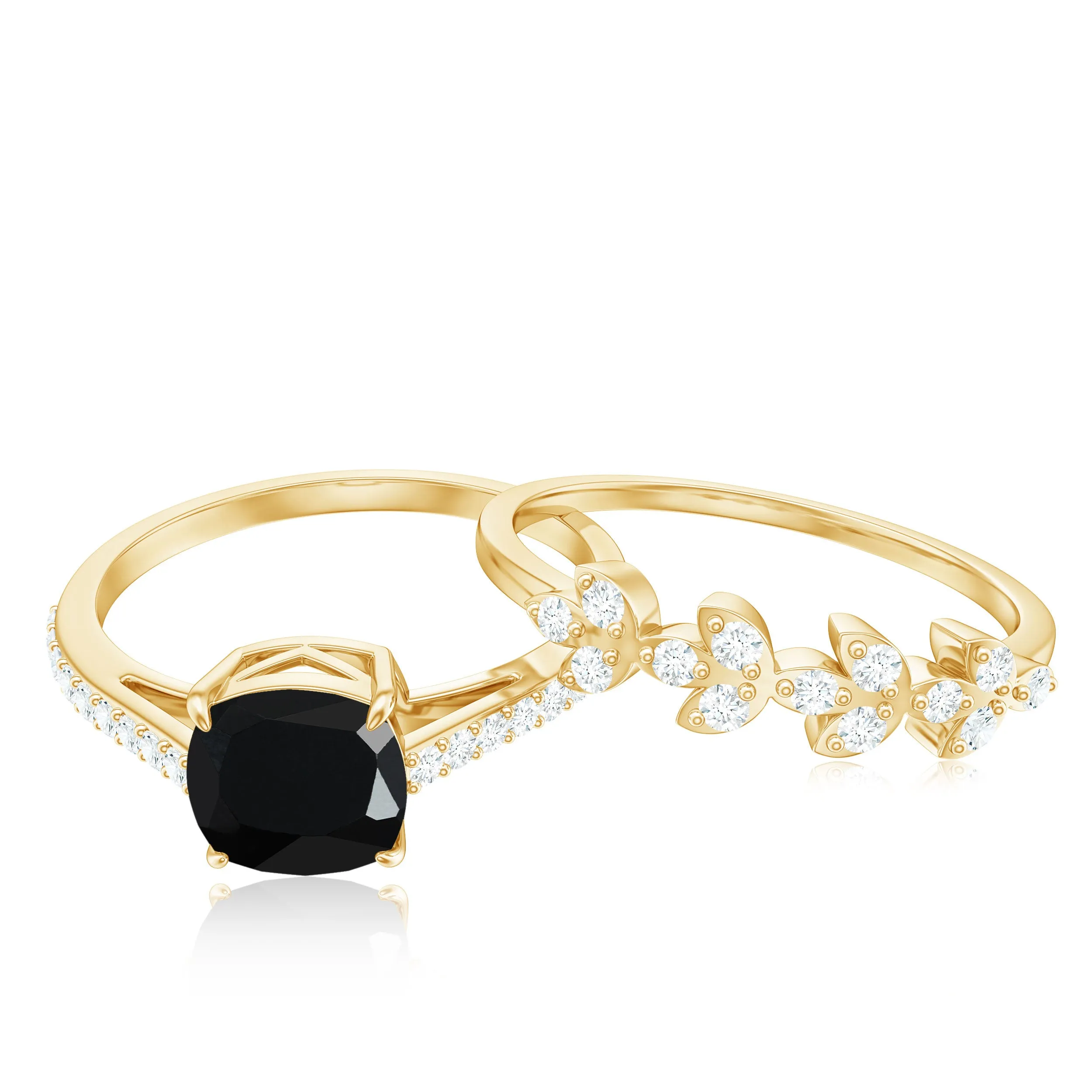 Black Spinel and Diamond Stackable Ring Set