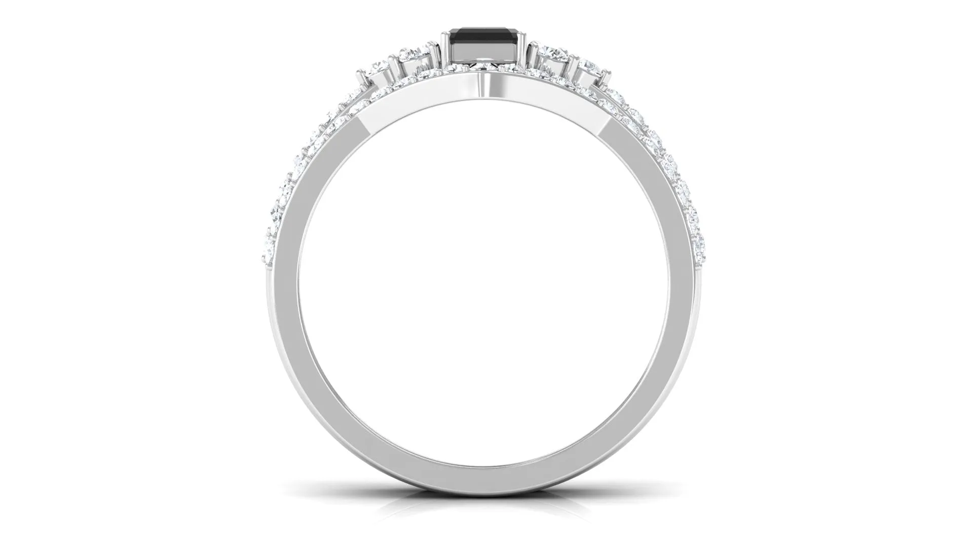 Black Spinel Stackable Ring Set with Diamond Stones