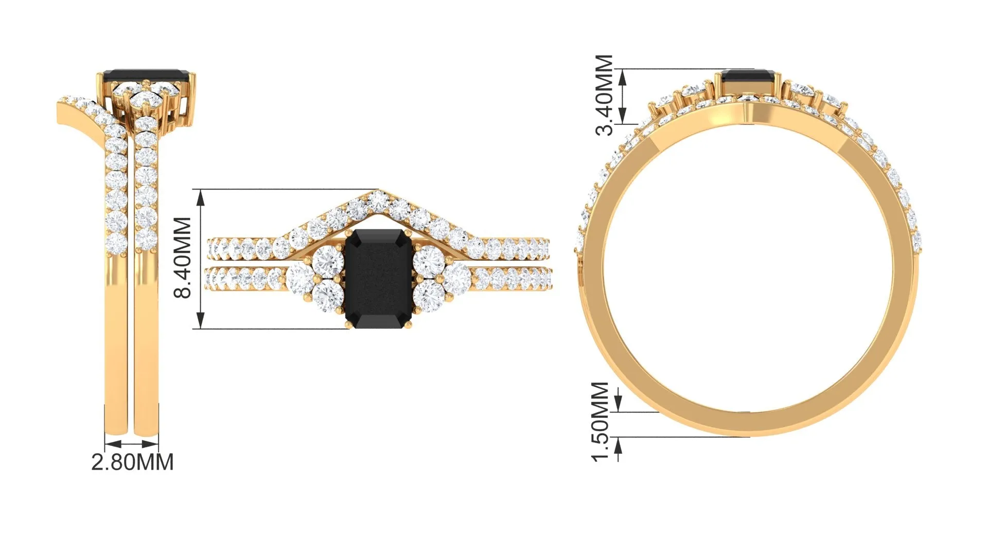 Black Spinel Stackable Ring Set with Diamond Stones