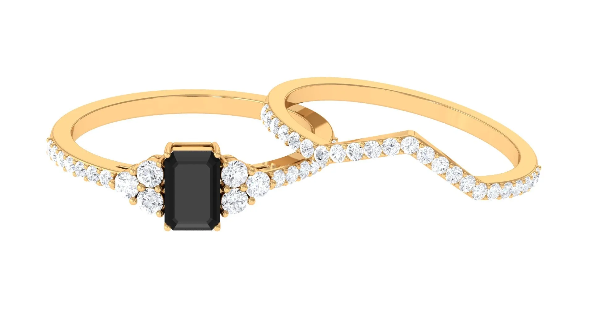 Black Spinel Stackable Ring Set with Diamond Stones
