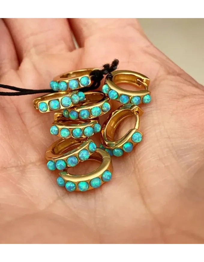 Blue Opal Crystal Huggies Gold