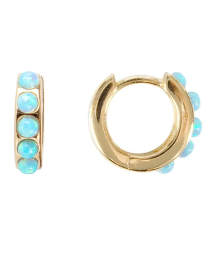 Blue Opal Crystal Huggies Gold