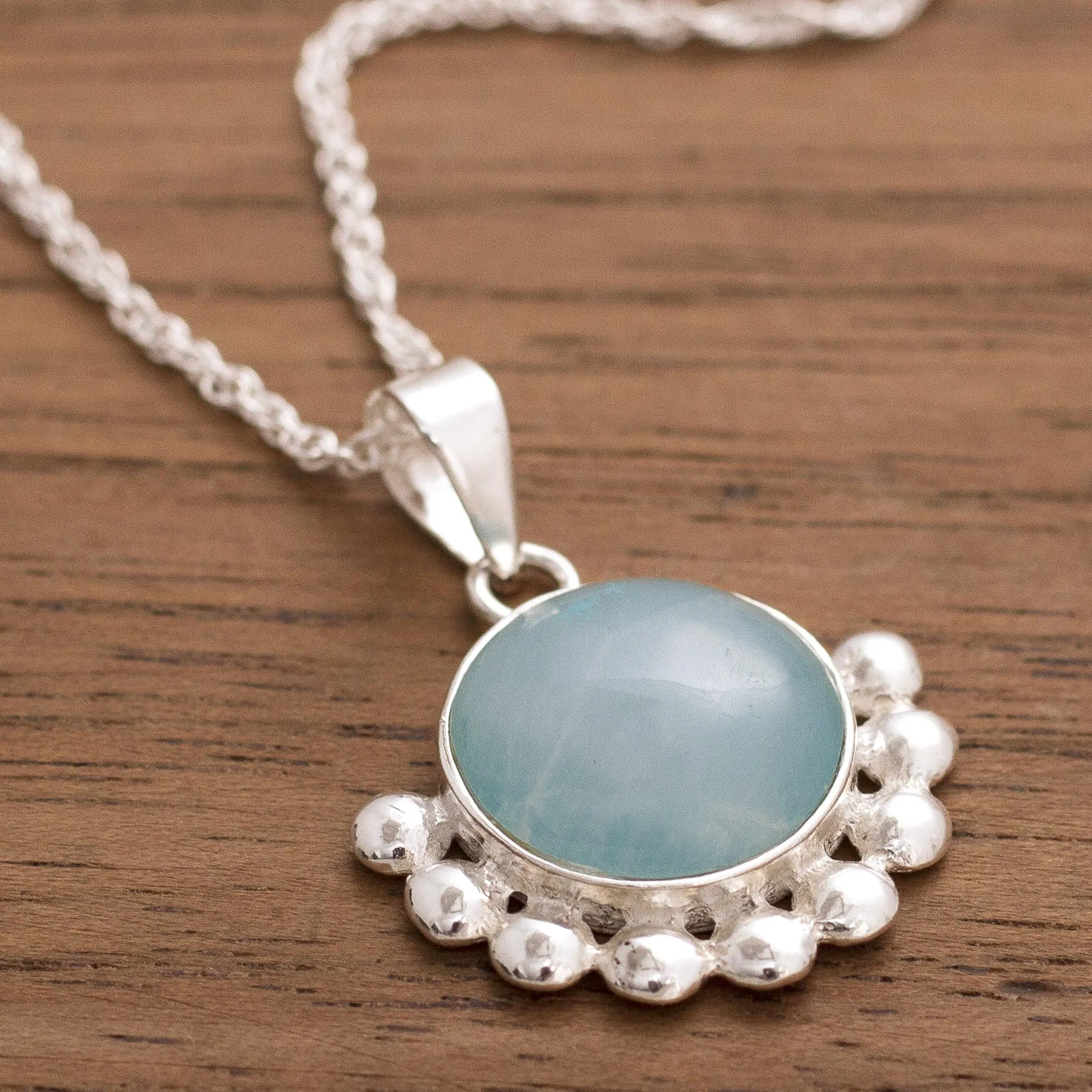 Blue Opal Pendant Necklace from Peru - Bauble Delight | NOVICA