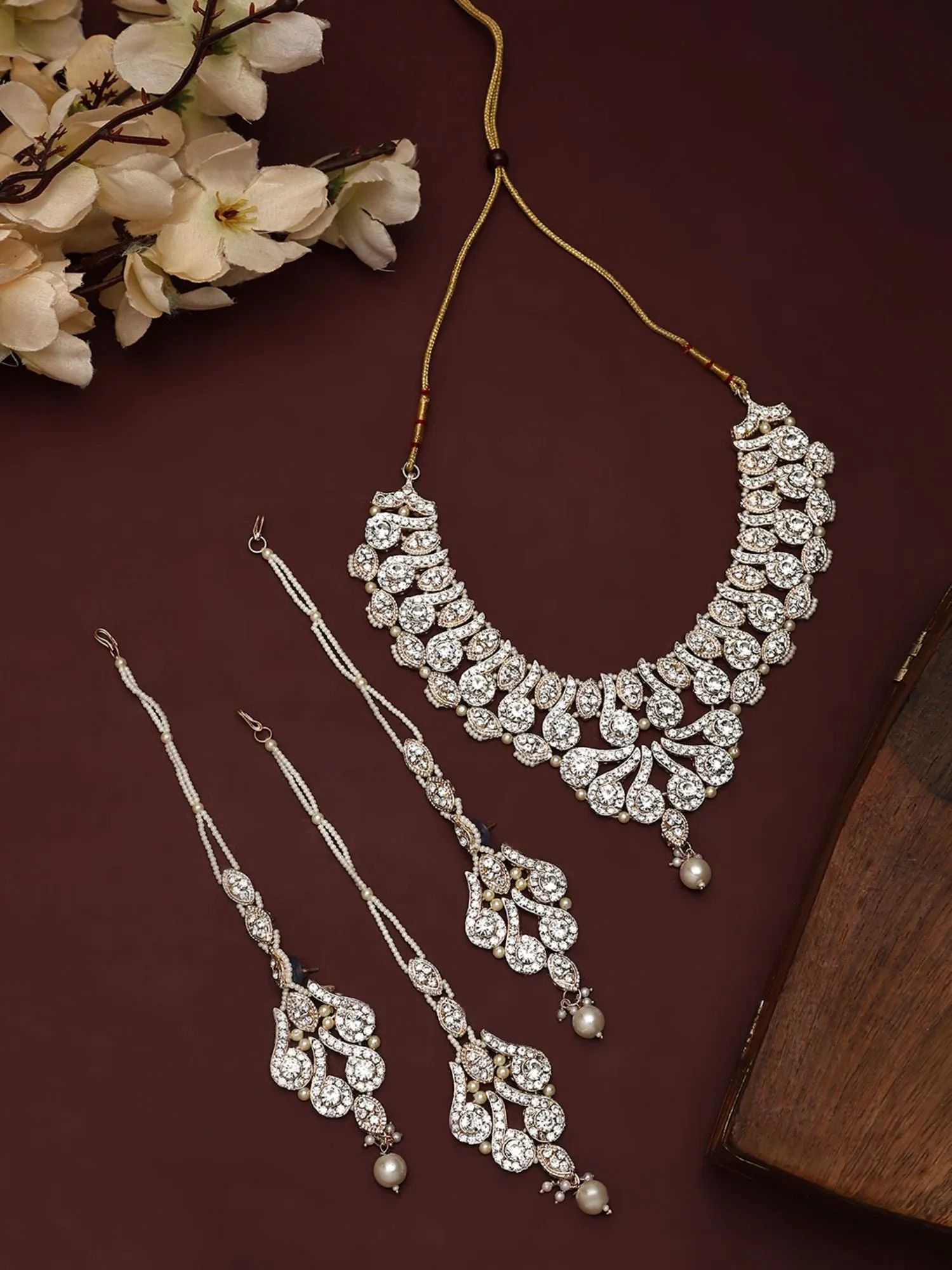 Brass White Jewelry Set - Pure Elegance In Timeless White - Anikas Creation