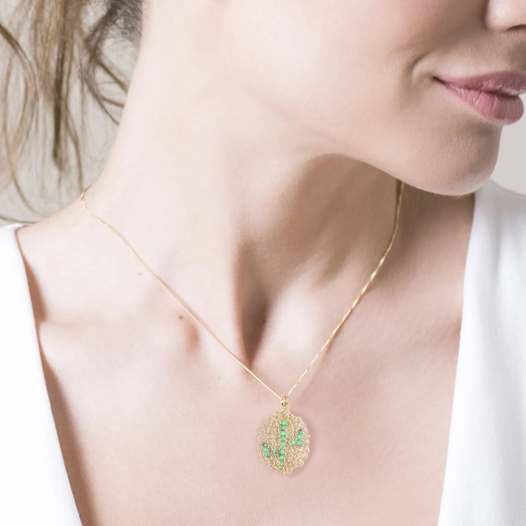 Cactus necklace - gold and turquoise