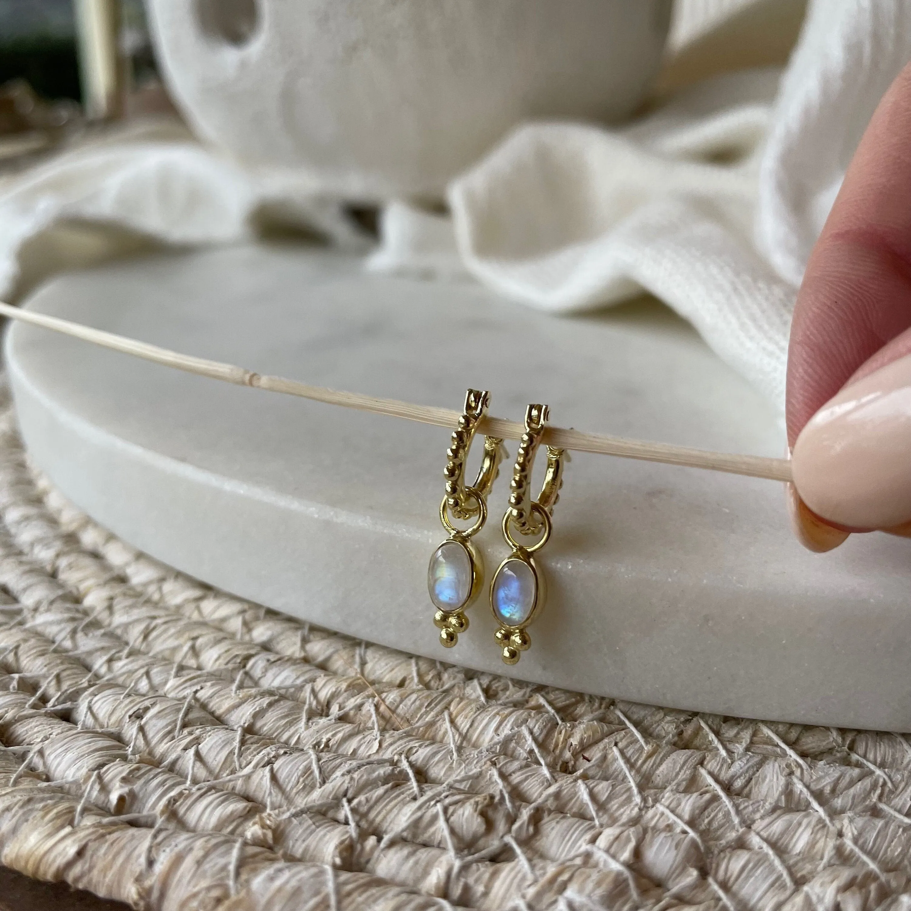 Camille Gold Rainbow Moonstone Hoop Earrings