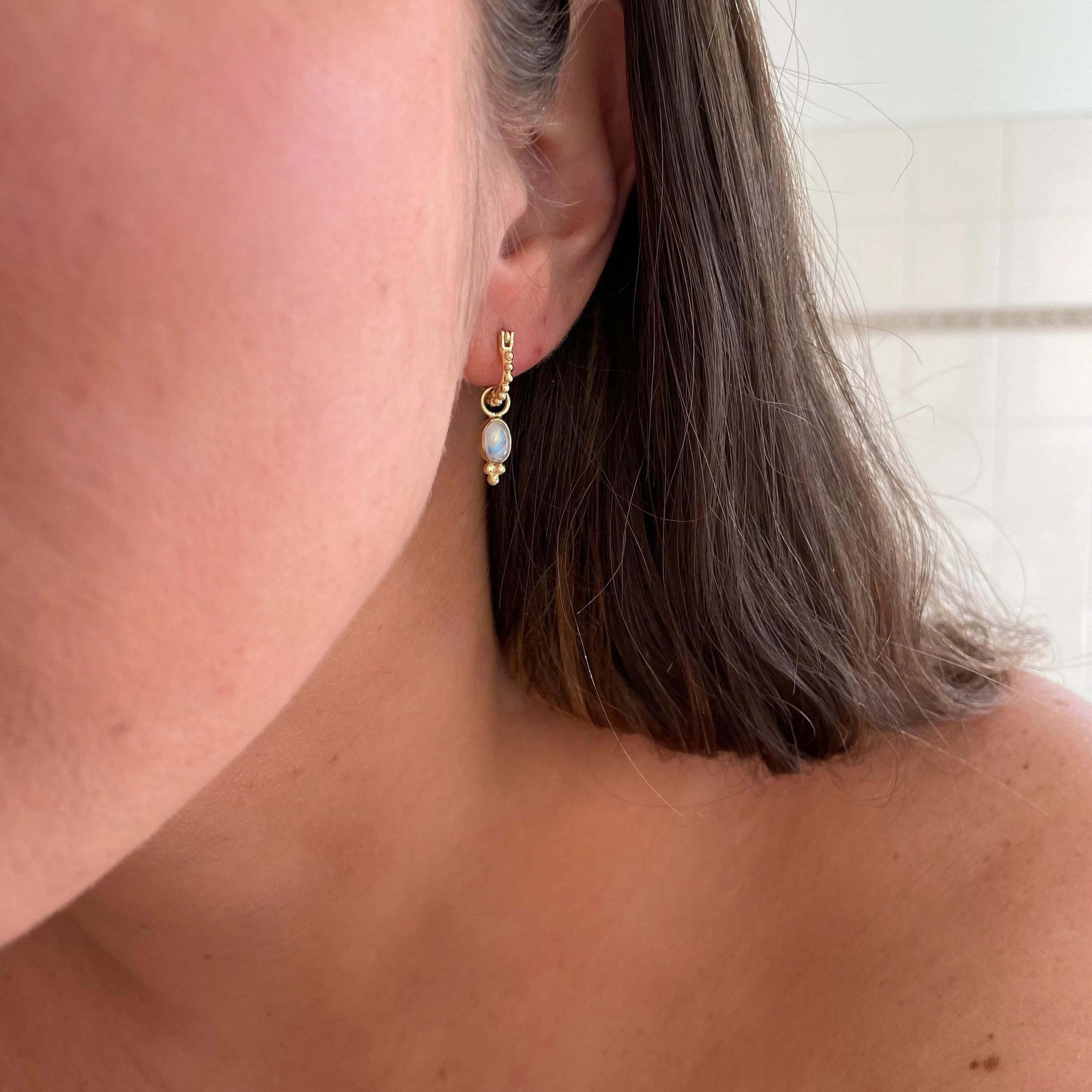 Camille Gold Rainbow Moonstone Hoop Earrings