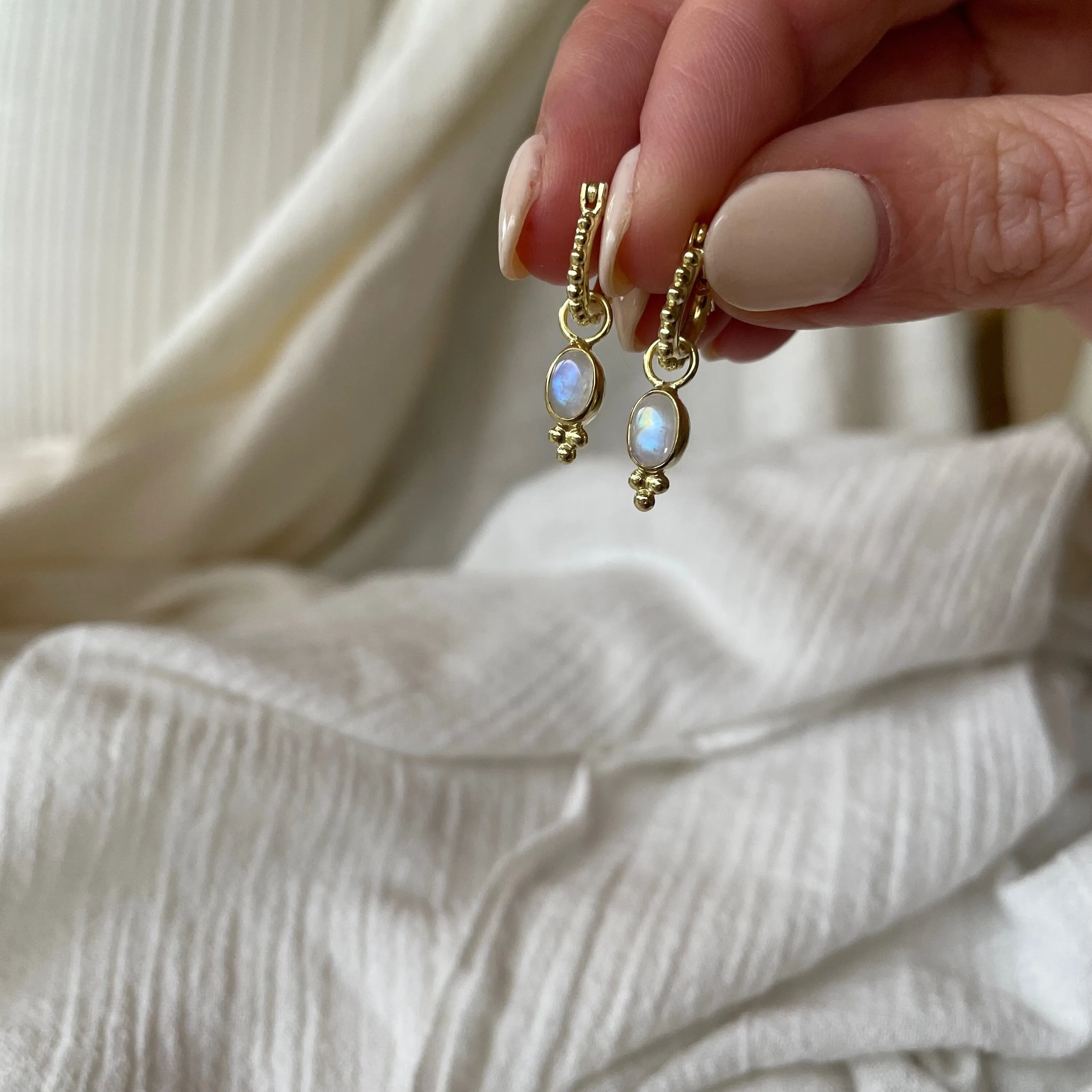 Camille Gold Rainbow Moonstone Hoop Earrings