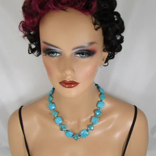 Classic Diamond & Square Turquoise Necklace