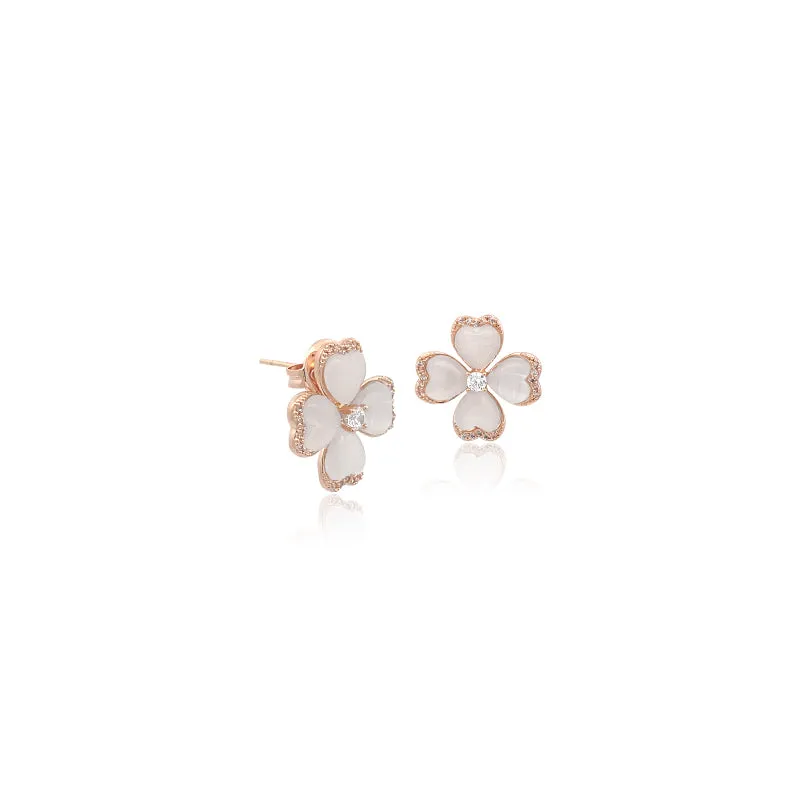 Clover Simulated Moonstone Earrings