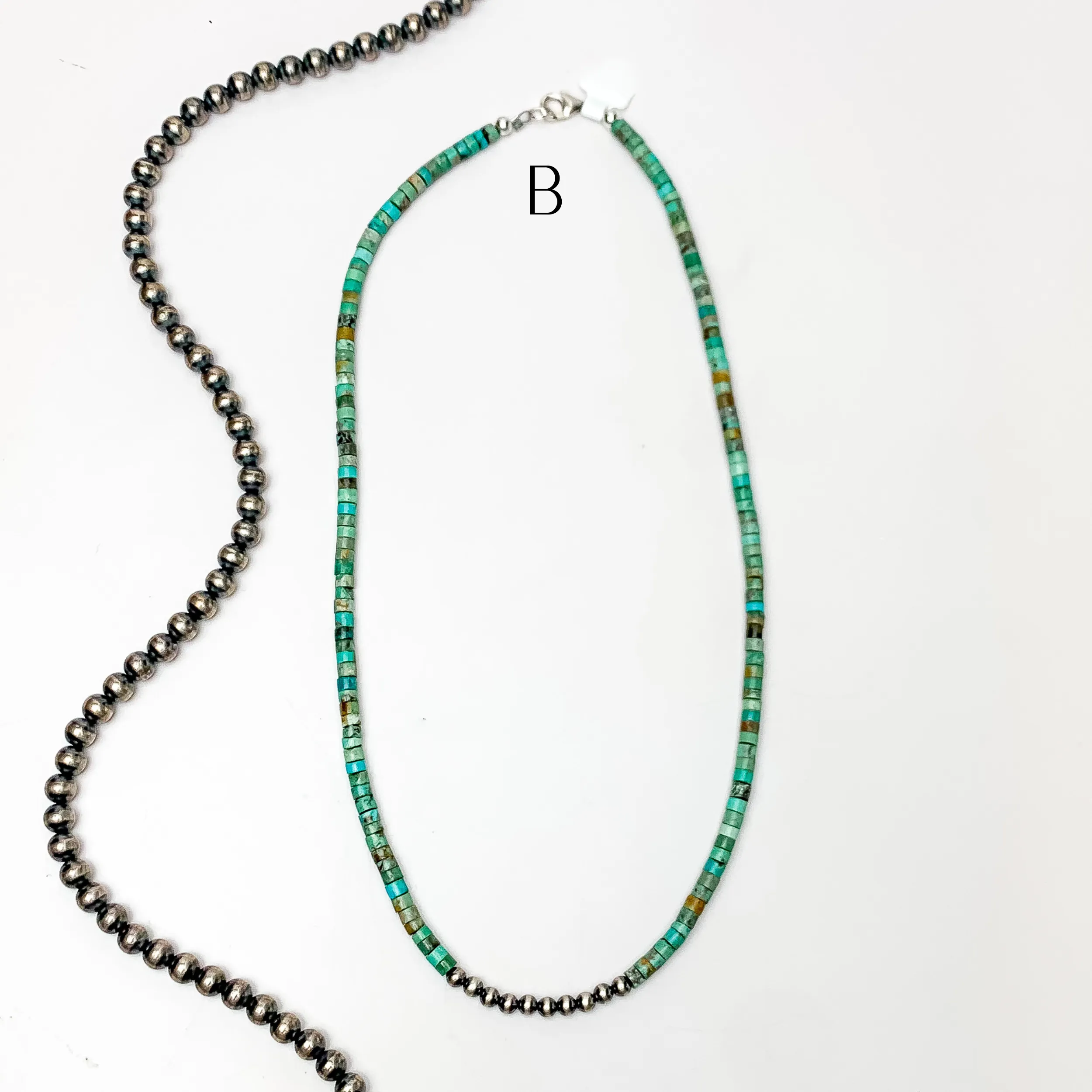 Corraine Smith | Navajo Handmade Heishi Beaded Necklace with Navajo Pearls in Kingman Turquoise