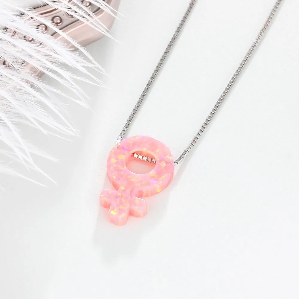 Creative Pink Opal Female Symbol Sterling Silver Necklace