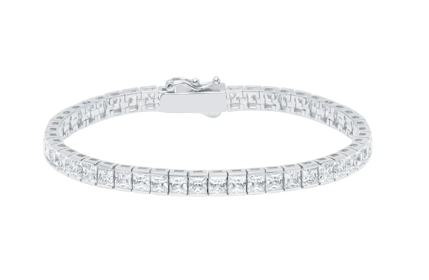 Crislu Classic Princess Tennis Bracelet Finished in Pure Platinum