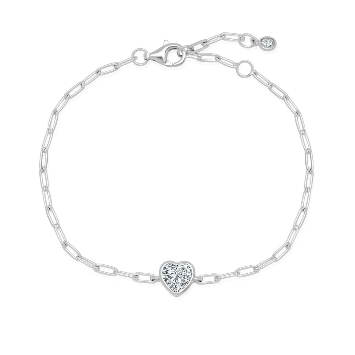 Crislu Platinum Plated Sterling Silver Cubic Zirconia 7.5-inch Heart Paperclip Bracelet