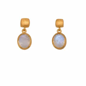 Cube Oval Rainbow Moonstone 24K Gold Vermeil Earrings
